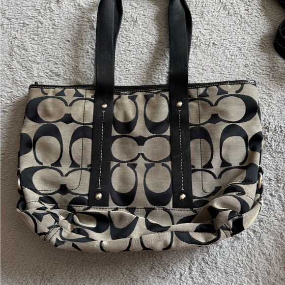 Coach Handbags - Coach Black and Grey Shoulder Bag with Signature Design